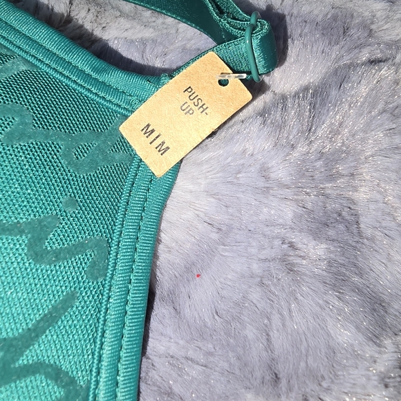 NWT Victoria Secret Pink Mesh Push-Up Bralette Logo Garnet Green Size MD - Picture 6 of 6